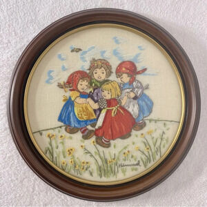 Vintage Hummel  Completed Oval Framed Embroidery Art